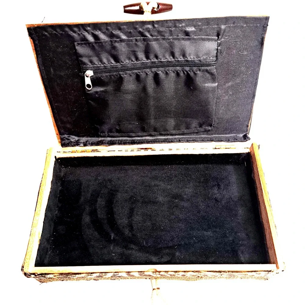 African Box Purse Jewelry Case Safari Leopard Print Hard Cover Brown 10x5.5x2